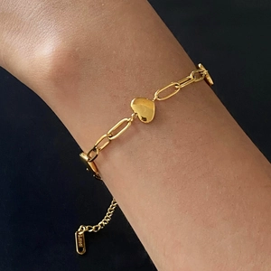 Heart Paperclip Chain Bracelet For Women Stainless Steel Gold Adjustable Link Jewelry Fashionable Minimalist