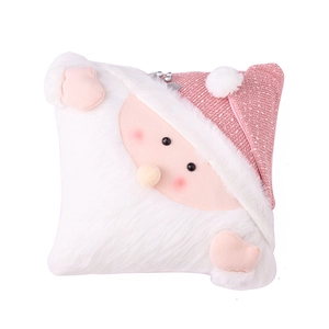 Cute pink and white Santa Claus plush pillow with 3D knitting and soft fuzzy texture