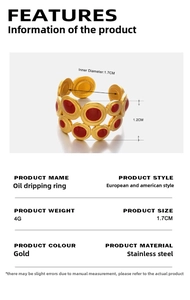 Detail showing dimensions of red enamel geometric gold ring with 1.7cm inner diameter