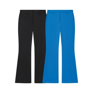 Ensemble tailleur 3 pièces pour femme avec blazer, gilet et pantalon évasé noir et bleu