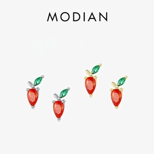 Cute Carrot Stud Earrings 925 Sterling Silver Orange Green Cubic Zirconia Creative Fruit Jewelry For Women Girls