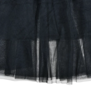 Close-up of high-quality layered black sheer mesh fabric and ruffled hem details