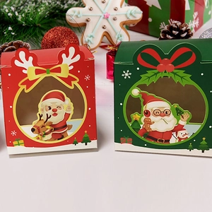 Christmas Gift Boxes Cardboard Handheld Treat Bags With Transparent Window Cartoon Santa Reindeer For Holiday Party