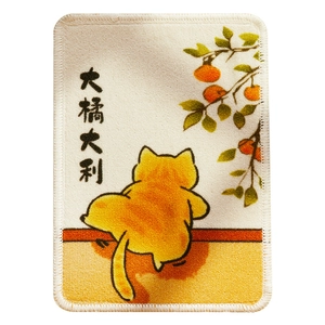 Wall-mounted cat scratching pad with orange cat design and lucky calligraphy text