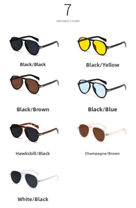 Detailed comparison of aviator sunglasses in black, tortoiseshell, and white frames