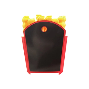 Creative french fries shaped container with yellow sealing clips on white background