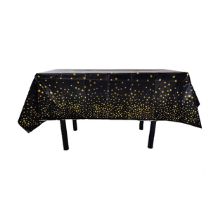 Disposable black rectangular tablecloth with gold star patterns for party decoration