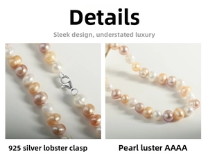 Detailed macro view of high-luster AAAA freshwater pearls with a 925 silver lobster clasp