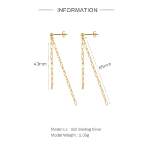 Detail of 925 sterling silver long tassel drop earrings in gold plating
