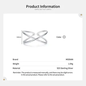 925 sterling silver minimalist geometric X-shaped cross ring for women by Modian