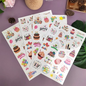 Happy Birthday Stickers Laser Glitter Waterproof Decorative Decals For Party Cake Gift Laptop Cartoon Theme