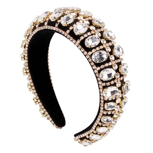 Baroque wide headband with black velvet base and sparkling crystal embellishments