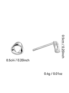 Detail showing S925 sterling silver stud earrings with twist design and 0.5cm dimensions