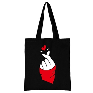 Schwarze Canvas-Tasche mit weiß-rotem Herz-Handzeichen-Druck für Damen und Herren