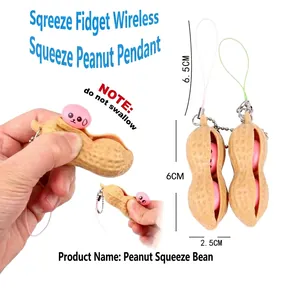 Stress relief peanut fidget keychain with cute expressive beans and a metal hanging chain