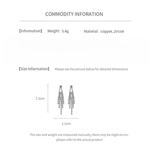Size chart showing gold plated tassel earrings with dimensions and material specs