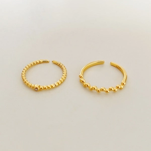 925 Sterling Silver Adjustable Ring Bubble Bead And Small Zircon Ring 18K Gold Plated Geometric Minimalist Jewelry For Women