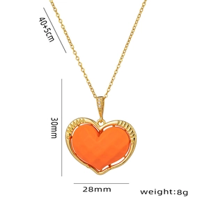 Golden heart necklace with orange faceted pendant and 40+5cm chain size specs