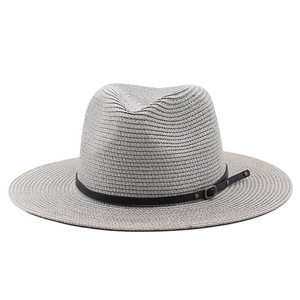 Strohhut in Cremeweiß mit schwarzem Lederband und Vintage-Schnalle für Damen und Herren