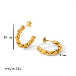 18K gold plated stainless steel 25mm C-shape twisted hoop earrings for women