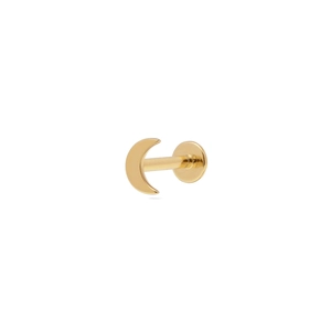 Detailed side view of a gold crescent moon flat back earring stud in S925 sterling silver
