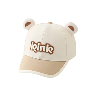 Kinder-Baseballkappe mit Bärenohren und Kink-Stickerei in Beige und Khaki