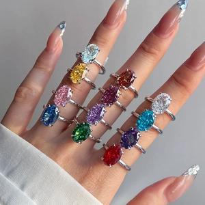 925 Sterling Silver Ring For Women Minimalist Oval Zirconia Stone Ice Flower Cut Commuter Jewelry Elegant Finger Ring