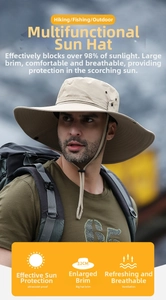 Sombrero de sol caqui con ala ancha de 12cm y correa ajustable para senderismo