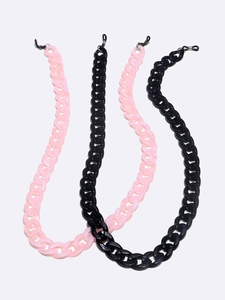 Black and pink acrylic eyeglasses chain set with anti-slip silicone loops on white background