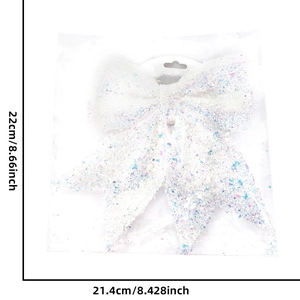 Lazo de Navidad blanco con lentejuelas brillantes de 22x21 cm para decorar árboles