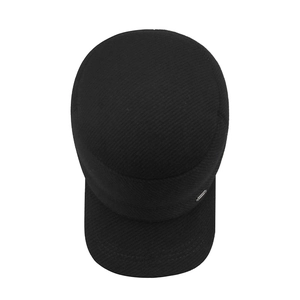 Classic black winter flat top cadet cap with thick wool fabric and side metal logo