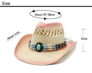 Größentabelle mit 58cm Umfang und 8cm Krempe für den gewebten Cowboy-Strohhut