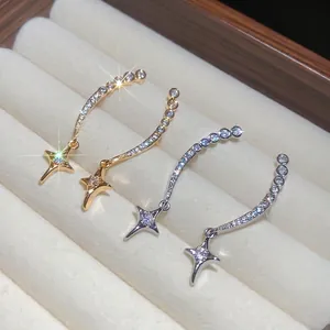 Stern Ohrhänger Mit 925 Sterling Silber Ohrstecker Kupfer Zirkonia Geschwungene Linie Minimalistischer Luxus Für Damen