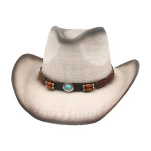Breathable gradient western cowboy hat with ethnic turquoise band on white background