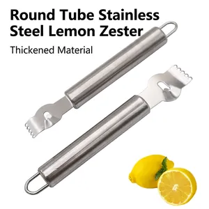Stainless Steel Lemon Zester Peeler With Multi Hole Channel Knife And Round Handle For Citrus Garnish Kitchen Tool