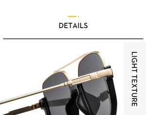 Macro shot of gold metal double-bridge sunglasses frame with fine anti-slip texture