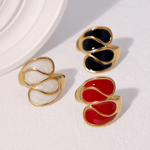 Adjustable Open Ring Stainless Steel 18K Gold Plated Enamel Irregular Geometric Wave Design Fashion Jewelry Women