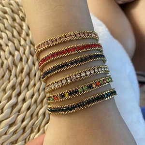 Stainless Steel Bracelet Colorful Cubic Zirconia Tennis Chain Adjustable Wristband Fashion Jewelry For Women