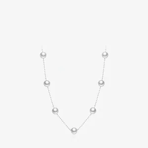 Elegant Station Artificial Pearl Necklace For Women 925 Sterling Silver Chain Spaced Faux Artificial Pearls Clavicle Minimalist Jewelry Gift