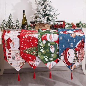 Christmas Table Runner Knitted Jacquard Santa Claus Snowman Pattern Festive Holiday Dining Decor With Tassels