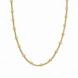 Detailansicht der goldenen Edelstahl-Perlenkette mit Maßen und Gewichtsinformationen