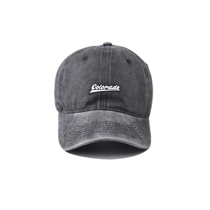 Washed dark gray cotton baseball cap with white Colorado embroidery in a vintage style