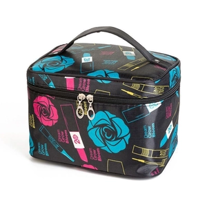 Floral satin large makeup bag with rose prints and Dream Grow Bloom typography