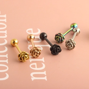 3D rose flower tongue rings in five colors including gold and rose gold 14g jewelry