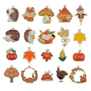 Set de 20 dijes de esmalte con temas de otoño calabaza hongo y zorro para bisutería