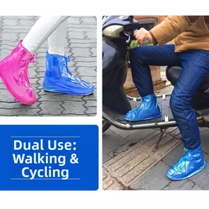 Detail of thickened PVC waterproof shoe covers for walking and cycling activities