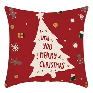 Roter Weihnachts-Kissenbezug mit weißem Weihnachtsbaum-Print und festlichen Mustern