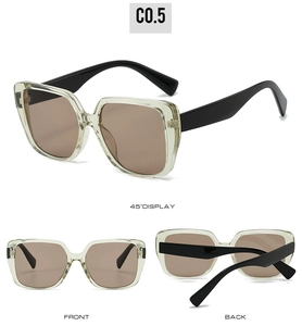 Trois vues de lunettes de soleil carrées œil de chat oversize avec monture champagne chic