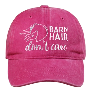 Rose pink washed cotton baseball cap with Barn Hair Don't Care embroidery and horse head logo