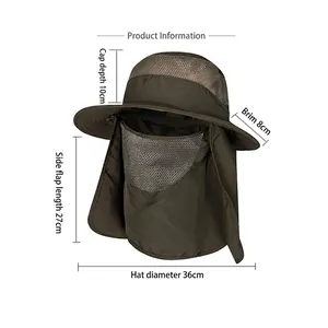 Olive green outdoor sun hat with wide brim, breathable mesh and full face neck protection